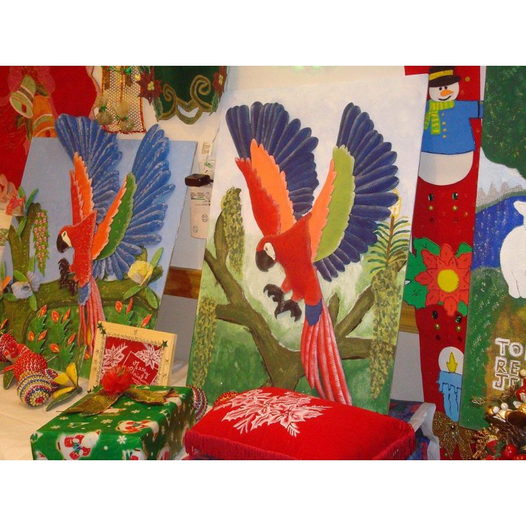 Colorful handmade art created in AGAPE activities